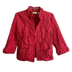 Chicos Jacket Pink Crinkled Open Front‎ Lightweight Size .5 (6) Pockets